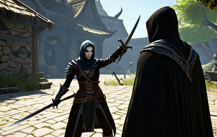 **
Prompt: *Action scene from a PvP battle in ArcheAge. A rogue with dual daggers, cloaked in shadows ("Shadow Cloak" skill), preparing to backstab an unsuspecting healer. Emphasize stealth and deadly precision. Dark and mysterious atmosphere. Think Swedish folklore "skogsrå"*
**